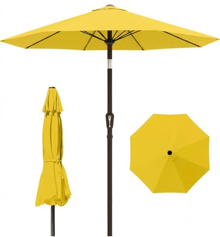 PatioKingdom Patio Umbrella with Push Button Tilt and Crank, Outdoor Market Umbrella with 8 Fiberglass Ribs, UV Protection Table Umbrella for Pool,Backyard,Garden,Deck