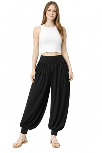 L S U Girls Harem Trousers Stretchy High Waist Baggy Pants Yoga Dance Casual Wear Kids Pilates Pants (BLK 9-10)