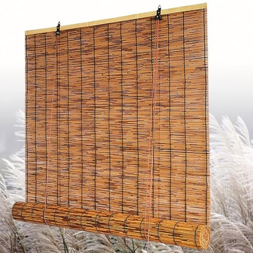 Bambusrollo Sichtschutz Aussen, 125 130 135 140 150 155 160 cm Breite Retro Schilf Vorhang für Fenster, Raffrollo Jalousine Wetterfest, Bambus Rollos Einfache Montage Ideal für Balkon Terrasse