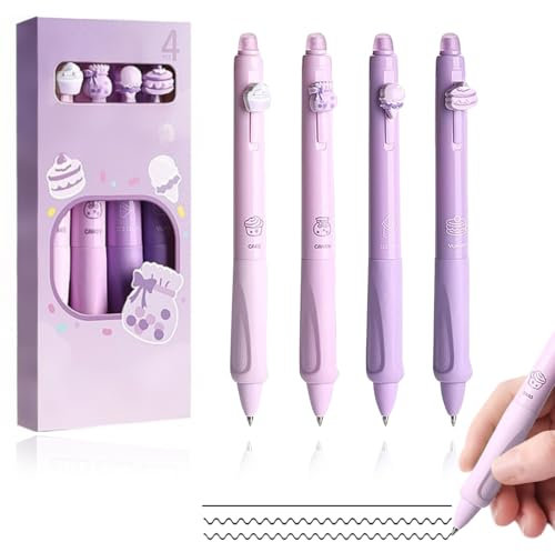 Pelle di Dessert penne cancellabili, penna cancellabile a spinta viola, ricarica nera, confezione da 4 pezzi.