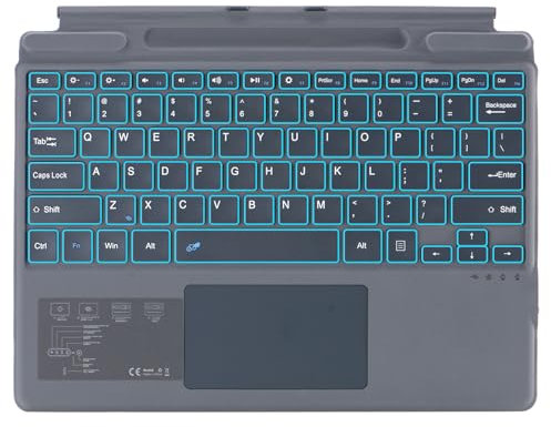 Tastiera Bluetooth per Microsoft Surface Pro Copilot+ PC (11° Edizione), compatibile con Pro 8 Pro 9 Pro 10/ Pro X Pro 11 Generation, QWERTZ, Trackpad, Ricarica USB, Tedesco (Grigio)