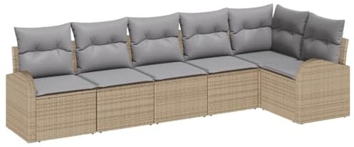 vidaXL Sofa Set mit Kissen 6 pcs Beige und Hellgrau Poly-Rattan, Garten und Terrasse, Moderne Möbel, rechteckige, wetterfeste Sitzplätze, modulare Couch und Stauraum, Set für die Terrasse
