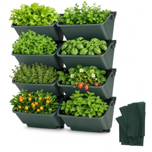 DOPBENT Maceta vertical colgante de pared, pared de plantas de jardín vertical al aire libre, con 8 macetas, para jardín, terraza (verde)