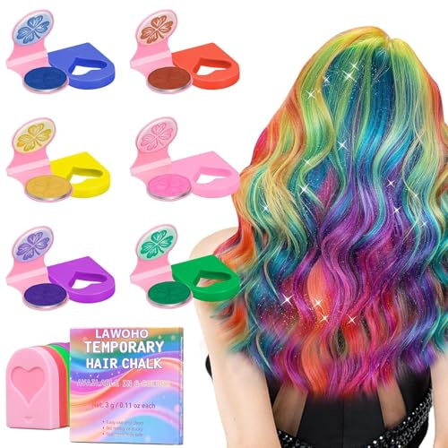LAWOHO Haarfarbe für Mädchen 6 Farben Temporäre Haarfarbe Schimmerndes Glitzer-Haarfarben-Make-up Abwaschbare Haarfarben Weihnachtsgeschenkn Geburtstaggeschenk für Mädchen im Alter von 4 bis 12 Jahren
