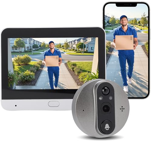 Peephole Camera, 1080p Video Doorbell Wireless with 4.3 Monitor, 40-110mm Door Thickness, Peephole Camera for Front Door with Phone App Control, PIR Motion Detection, Night Vision, 160° Wide Angle