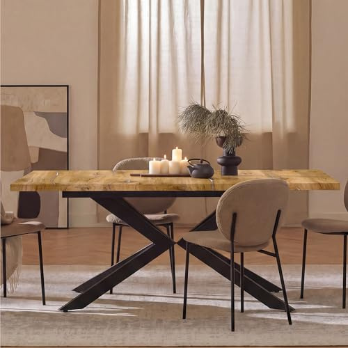 DUBI Möbel MALTE Esstisch ausziehbar 140–180–220 × 90 × 76 cm, Eichen Optik, Metall Sternfuß-Gestell, modern & pflegeleicht, 6–10 Personen