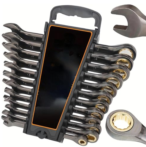Felenny Set di 12 chiavi a cricchetto con 72 denti, 8-19mm, chiavi a cricchetto metriche con testa fissa, set di chiavi a cricchetto in acciaio Cr-V, strumento professionale per auto e casa