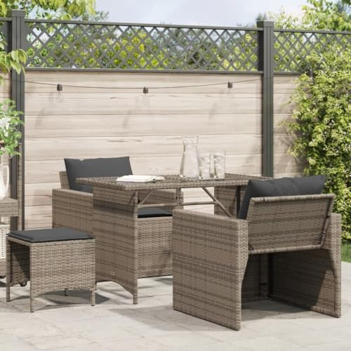 RMIHSJG 4-TLG. Garten-Sofagarnitur mit Kissen Grau Poly Rattan, Outdoor-Möbel PE-Rattan Sofagruppe mit abnehmbaren Bezügen, modulares Design für Terrasse, robuste Sitzgruppe