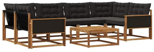 vidaXL Outdoor-Sofagarnitur mit Kissen 7 pcs Natürlich und Schwarz, Garten, modernes Outdoor-Sofa, gemütliches Möbel, langlebige Lounge, perfekte Terrasse-Sitzgruppe