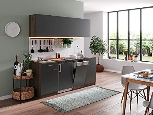 Küche Küchenzeile Singleküche Eiche York Grau Oliver 195 cm Respekta