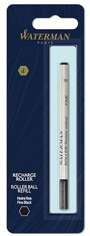 Waterman Ersatzmine für Tintenroller | feine Spitze | Schwarze Tinte | 1 Stück