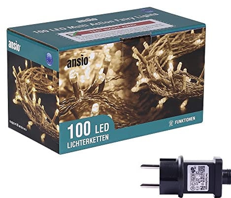 ANSIO® Lichterkette außen Innen 10m 100 LED Lichterkette Weihnachtsbaum Lichtketten Strom Für Weihnachten, Balkon, Fenster, Weihnachtsdekoration | Warmweiß Weihnachtsbeleuchtung | Klar Kabel