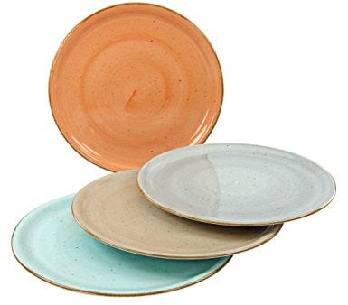 Creatable, 17728, Serie VINTAGE NATURE, 4-teiliges Geschirrset, Pizzateller aus Porzellan, spülmaschinen- und mikrowellengeeignet, Made in Europe