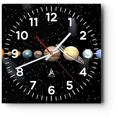 Modern Wanduhr Universum Galaxie Planeten Sterne 40x40cm Quadrat Groß Wand Uhr Glas Analog Zimmeruhren Küche Büro Wohnzimmer Glasuhr Wall Clock Dekoration Design Küchenuhr C4AC40x40-1486