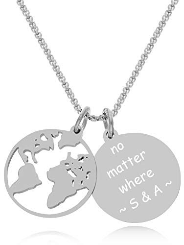 TIMANDO Damen Weltkarten Kette mit Gravur Namenskette Personalisierte Halskette Kettenanhänger Weltkugel Globus Anhänger Geschenk