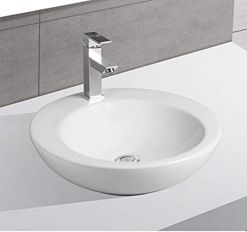 Lavabo da appoggio in ceramica, piccolo, ovale, colore bianco, 46cm L 46cmB
