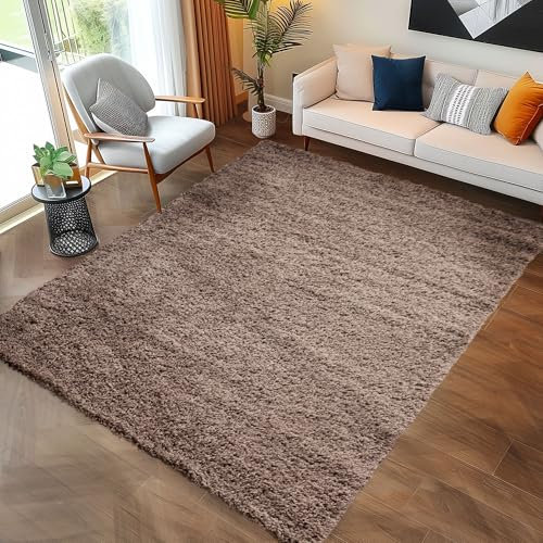 Carpettex Shaggy-Teppich, Hochflor, Wohnzimmer, Florhöhe 3 cm, einfarbig, Taupe, 200 x 290 cm