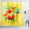 ABAKUHAUS Blumen Duschvorhang, Mohnblumen-Blumen-Blüten, Stoffliches Gewebe Badezimmerdekorationsset mit Haken, 175 x 200 cm, Gelb Rot