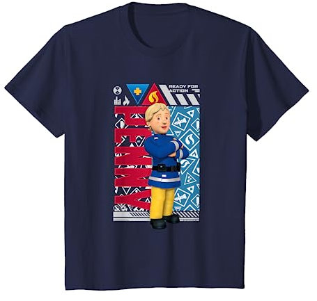 Fireman Sam Kinder T-Shirt, Unisex, Kurzarm, Blau, Größe 8 Jahre