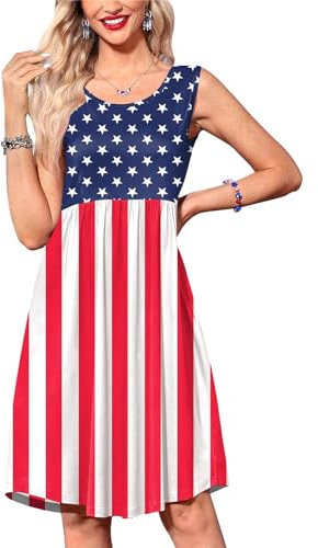 Spadehill Ärmelloses Kleid mit Taschen für Damen, 4. Juli, amerikanische Flagge, usa-flagge, XX-Large