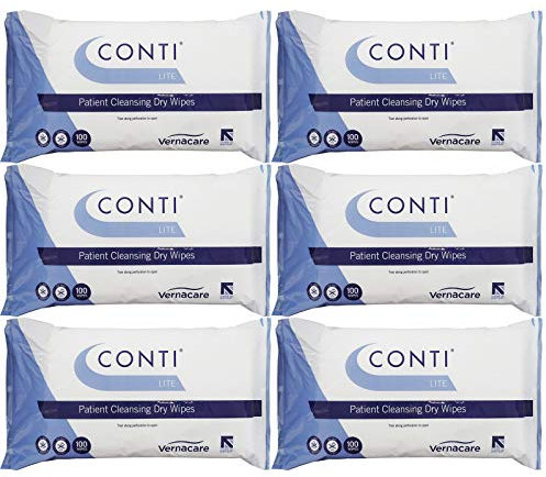 Conti Lite - Patient Cleansing Dry Wipes, Lightweight Strong Cleaning Cloths, Wipe Size 32cm x 30cm, 100 Wipes Per Pack - 6 Pack