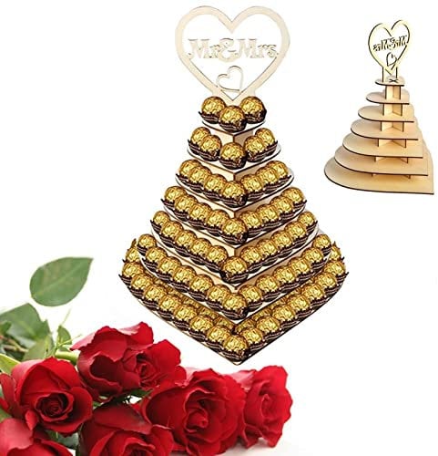 CSPone Rocher Ferrero Herz Display Ständer Mittelstück Perfekt für Parties, Hochzeiten & Candy Bar Hölzerner Schokoladen-Ausstellungsstand Hochzeitsfest Dekoration - 7 Schichten