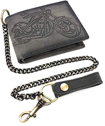 Jockey Club echt Leder Biker Geldbörse quer Hunterleder Portemonnaie Motorrad mit 50cm Kette & RFID Schutz
