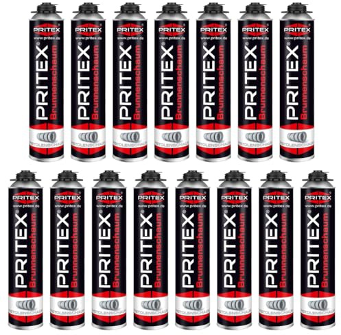 PRITEX – Brunnenschaum 15 x 750 ml zur Montage von Brunnenschachtringen & Rohrelementen – Pistolenschaum mit sehr guter Haftung & hoher Beständigkeit – Bauschaum für Montagepistole