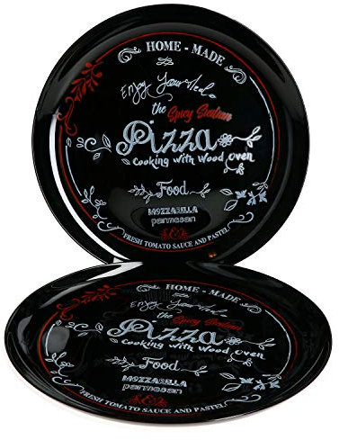 MamboCat 2er Set Pizzateller Nero in schwarz I Ø 32cm - groß I Teller mit Aufschrift in Rot und Weiß I für Pizzen oder zum Anrichten