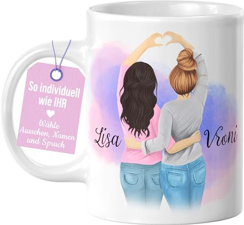 Individuelle & personalisierte Freundinnen Tasse - Aussehen selbst gestalten - Geschenk beste Freundin, Keramik Tasse personalisiert, Geschenk zum Geburtstag, 330 ml