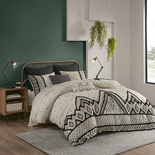 Ink+Ivy Marta Flax Linen/Cotton Duvet Set, Modern Boho Design with Trim Accent, Breathable All Season Cover for Comforter Bedding, Matching Shams, King/Cal King(104x92) Natural 3 Piece