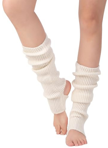 Awocan gestrickte Ballett-Beinstulpen für Mädchen/Damen, extra weiche, lange Beinstulpen für Yoga, Tanzen, Winter, Weiss/opulenter Garten, Einheitsgröße
