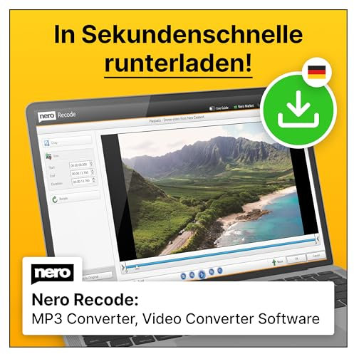 Nero Formatwandler | Converter Software | Video: MP4, MPEG, VOB, DAT | Audio: MP3, WAV, FLAC, MP2 | Windows 11 / 10 / 8 / 7 | 1 Gerät | Unlimitierte Lizenz | Aktivierungscode per Email