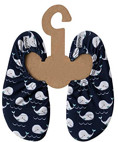 Slipstop Kinder Strandschuhe Anti Rutsch Sport Schuhe Schwimmschuhe Badeschuhe Urlaub Yoga Pool Unisex in Dunkelblau mit Walen, Gr. 24-26