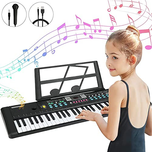 nnedu Digital Piano Keyboard, 61 Key Tastatur Klavier mit Notenständer, Mikrofon, Aufnahme- & Programmierfunktion, Kompaktes Keyboard Klavier für Einsteiger &Kinder, Schwarz