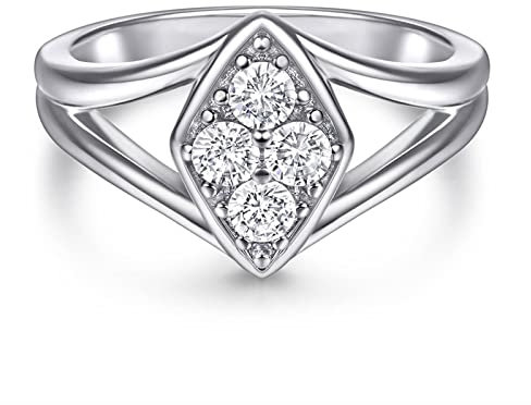 Banemi Bandringe Silber, Ring Damen mit Viereck Runde Form Zirkonia Ringe Party Reise Schmuck Größe 52 (16.6)