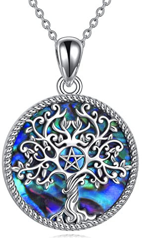 YAFEINI Lebensbaum Kette Pentagramm Halskette 925 Sterling Silber Wiccan Anhänger Neo-Pagan Pentagramm Baum des Lebens Anhänger Schmuck Geschenk für Damen Mädchen (Pentagramm Lebensbaum)