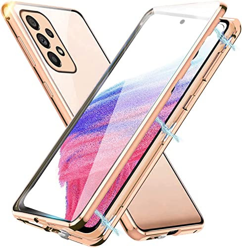 MIMGOAL Ganzkörper Hülle für Samsung Galaxy A53 5G, Magnetische Handyhülle 360 Grad Full Body [Vorne hinten Gehärtetes Glas] Schutzhülle Einteiliges Ultra Dünn Transparente Case Cover,Peach