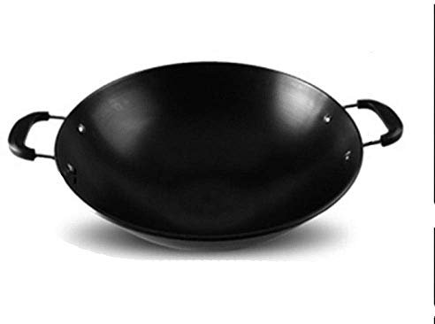 HMTE Wok Chino Tradicional Hecho a Mano de Hierro con Wok de Fondo Redondo, 38 cm (38 cm)