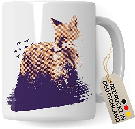 Tasse à café design de qualité supérieure - Cadeau de fan de renard - Idée cadeau pour collègue, petite amie, ami, renard, animaux de la forêt - Motif chasseur amoureux de la nature
