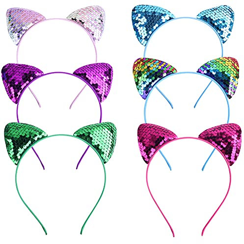 6 STÜCKE Katzenohren Stirnband Pailletten Stirnbänder Schöne Haarschmuck für das tägliche Tragen Kitty Ohren Stirnband für Party Dekoration