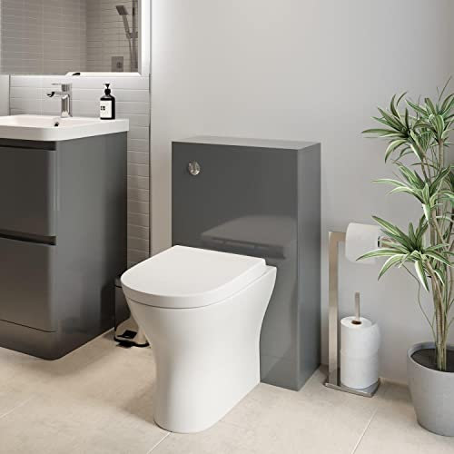 Affine® Forma Modern Bathroom Cloakroom Back to Wall BTW Toilet WC 500mm Furniture Unit D Shape Pan Soft Close Seat Dual Flush Cistern, Grey Gloss