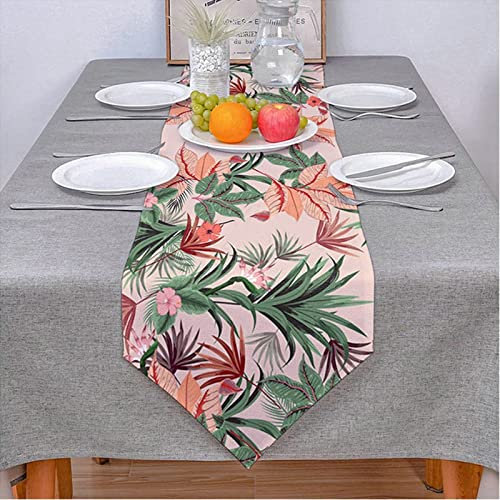 Skcess Table Runner Rosa Grün, Weihnachtsdeko Tischläufer Blumen Bettwäsche Aus Baumwolle Tischläufer 46x183cm Hochzeit Tischdeko Weihnachtstischdeko