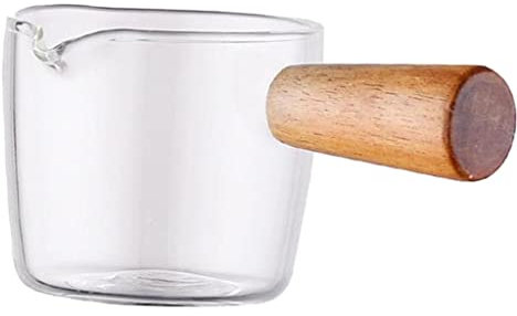 OFUNGO Cafetera Tetera Tetera, Lechera con Mango De Madera Resistente Al Calor Salsa Pequeña Ensalada Ensalada De Frutas Tazón De Flor Taza Capuchino Botella De Leche, 50ml (Color : 50ml)