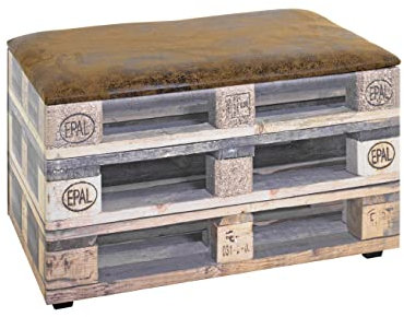 HAKU Möbel Sitztruhe Motiv, Kunstleder, MDF, Textilgewebe - Maße: B 65 cm x H 42 cm x T 40 cm, Style: Industrial