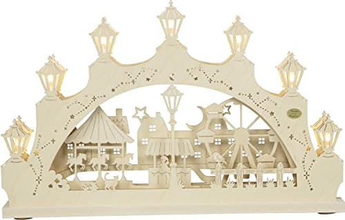 Rudolphs Schatzkiste 3D-Lichterbogen mit Wechselmotiv Winterfreuden in der Stadt,7-flammig elektrisch beleuchtet BxHxT 52x32x4,5cm NEU Schwibbogen Lichterbogen