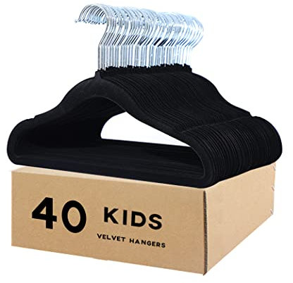 haweeli kleiderbügel Samtbügel für Baby-, Kleinkind- und Mäntel und Kinderkleidung Schwarz (29,5cm, 40er Set)