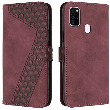 OKZone Kompatibel mit Samsung Galaxy M30S/M21 Hülle, Handyhülle Samsung M30S/M21, PU Leder Tasche Wallet Schutzhülle Galaxy M30S/M21, Flip Cover Klappbar Etui mit Magnet Kartenfach Lederhülle (Rot)