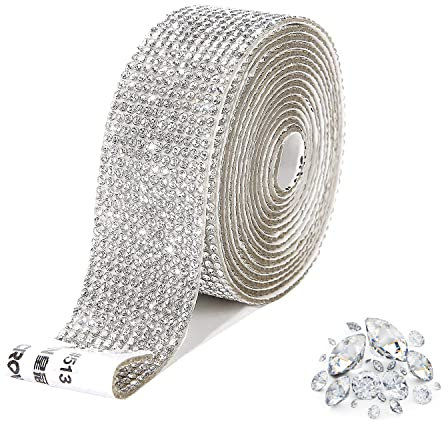 3 Yards Selbstklebende Kristall Strass Diamant Band, Kristall-Strassband-Aufkleber, DIY Diamant Band Mit 2 mm Strass, für Kunsthandwerk, DIY Event Auto Telefon Dekoration (12 Row, 3cm)