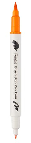 Pentel SESW30C-T113E Brush Sign Pen Twin Fibre-Tip Pen with Two Flexible Writing Tips, Water-Based Ink, Ochre, Pack of 1, Brown